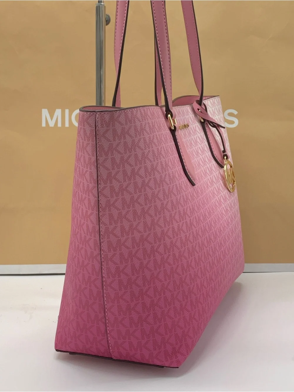 Michael Kors Carnation Ombré Signature Tote with Gold MK Charm